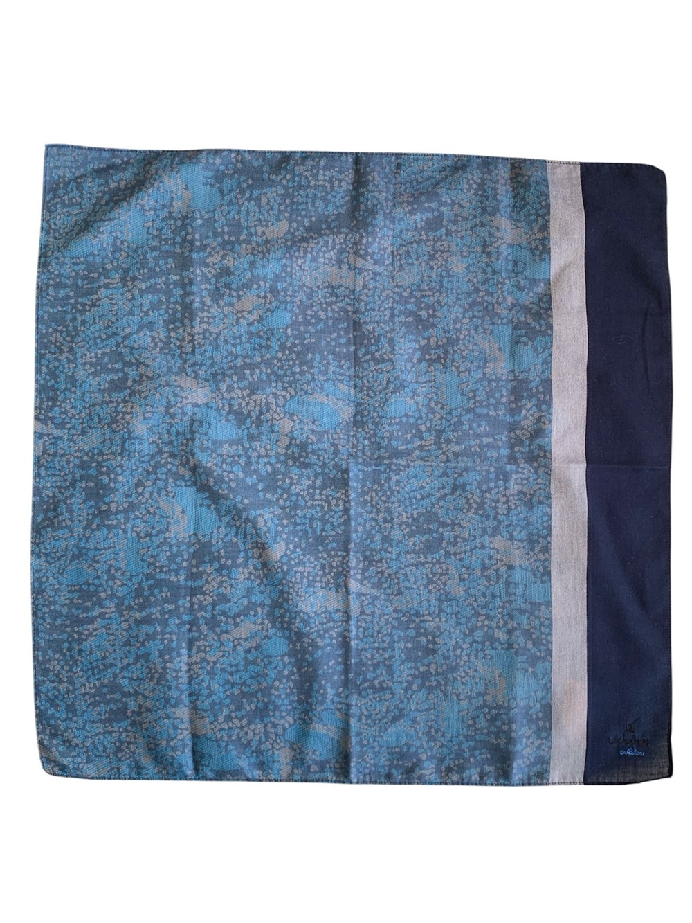 LANVIN en Bleu Men’s Handkerchief 18.5” Blue Navy Abstract Pattern EUC